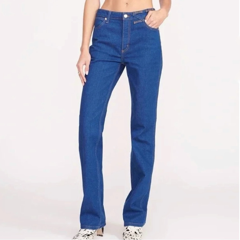 WRANGLER x STAUD DARK BLUE STRAIGHT LEG LONG JEANS - Picture 10 of 14
